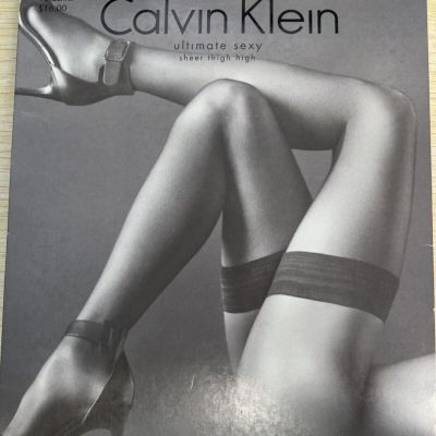 Calvin Klein thigh high stockings Black sheer  sz B  12 den $16