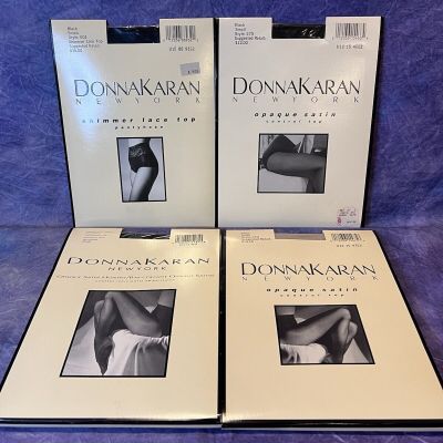 Set Of 4-Donna Karen New York Black/Navy/Beige Opaque Satin & Lace Top Hosiery