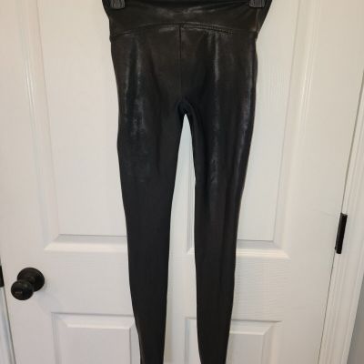 Spanx Faux Leather Leggings Womens Size Small Black Glossy Stretch