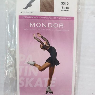 Mondor Figure Skating Tights 3310 Children Sz 8-10 Suntan Footed Semi-Opaque NEW