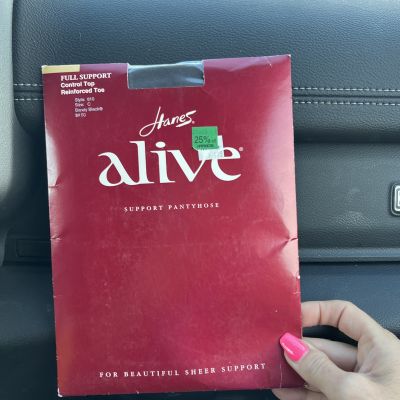 Hanes Alive Full Support Control Top Reinforced Toe Black Pantyhose C