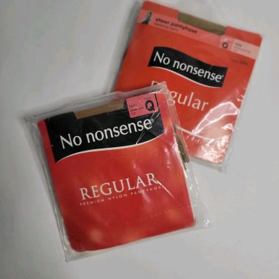 2 Pair No Nonsense Regular Pantyhose Queen Nylon Sheer Toe Tan Size Q