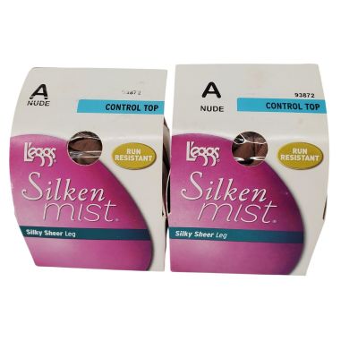 L'eggs Silken Mist Sheer Leg Run Resistant Control Top Nude Size A Lot of 2 New