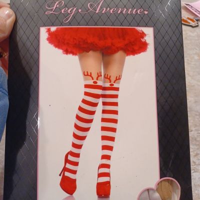 Rudolph Reindeer Striped Tights w/ Antlers Sheer Top Holiday Cosplay Costume