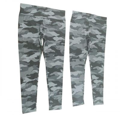 High-Waisted Grey Camo Print Athletic Leggings Stretchy Workout Pants Size L