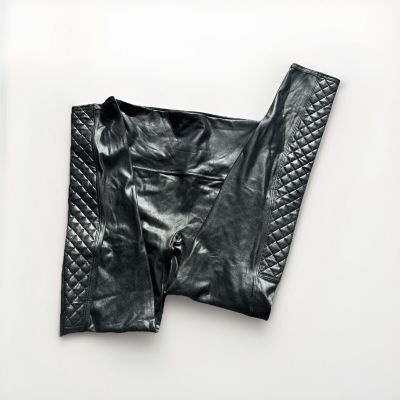 SPANX Quilted $110.00 Moto Faux Leather Leggings Size XL 20248R Black Shiny NWT