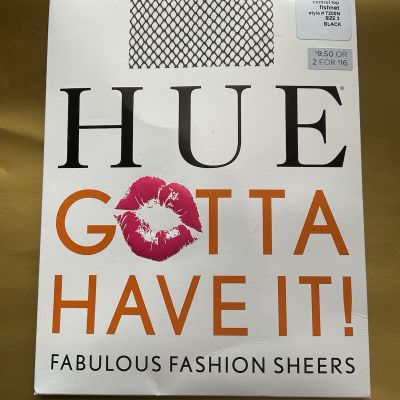 Hue Gotta Have It! Fishnet Black Pantyhose Sz.3 New