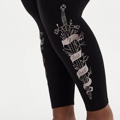 Womens Torrid Outlander Black Fraser Sword Crop Leggings Size 0 12 Large NWT