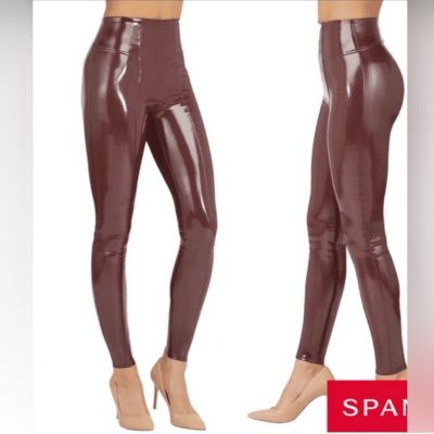 NEW SPANX LIQUID LEATHER FAUX LEATHER PULL UP PANT RED SZ MEDIUM TALL 30” INSEAM