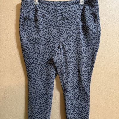 BELLE BY KIM GRAVEL FLEXIBELLE LEGGINGS SZ 22W GRAY BLACK LEOPARD PRINT PULL ON.