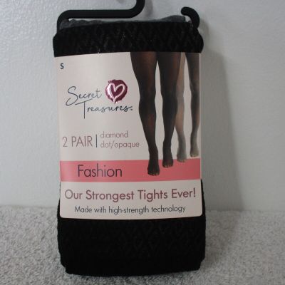 Secret Treasures Women's Tights Small 2 Pair Diamond Dot/Opaque Fashion Grey