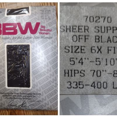 Vintage BBW Big Beautiful Woman Support PANTYHOSE Nylons Off Black SIZE 6X New