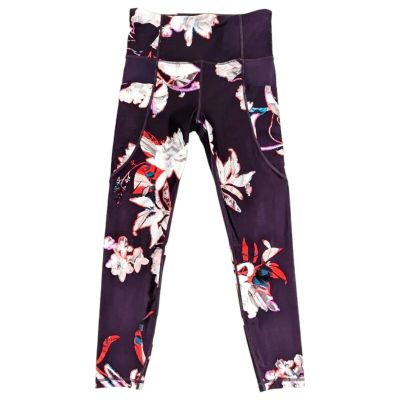 Athleta Leggings XS Salutation Stash Pocket Floral Magnolia Tight Regal Plum