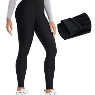 Thermal Fleece Lined Leggings Women 28'' - Winter Warm Workout Medium Black