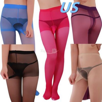 US Mens Closed Penis Sheath Fishnet Stretch Pantyhose Tights Hosiery Underwear
