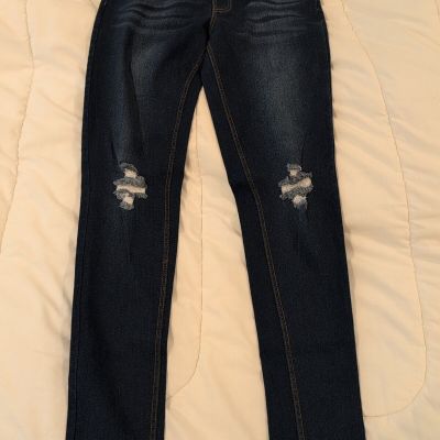 JVINI Jeggings W/ Knee Distress & Washed Print, Front And Back Pockets Sz S