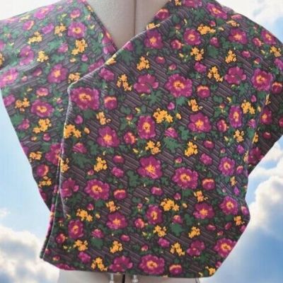 LuLaRoe Leggings Black & Gray Stripes W/ Pink & Yellow Flower Blooms Size TC