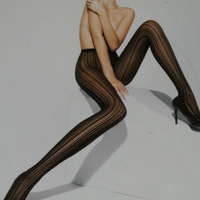 $85 New WOLFORD Ines Ajoure Fishnet  Black Tights Extra Small Small Medium XS M