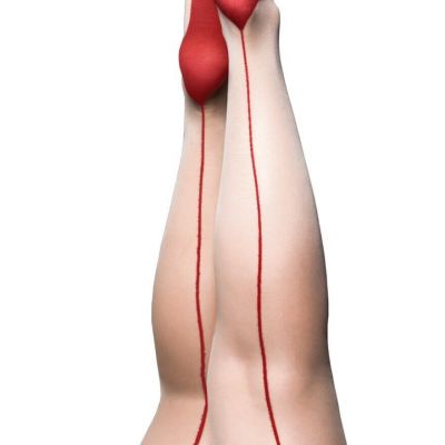 Kixies Whitney Nude Red Seam Cuban Heel Thigh High Stockings Stay up Size D