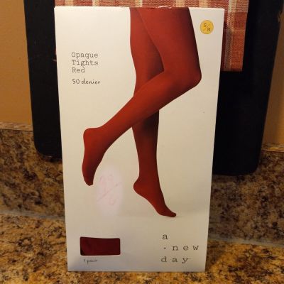 Women's A New Day Opaque Tights Red 50-Denier 88percNylon 12perc Spdx S/M 4'11