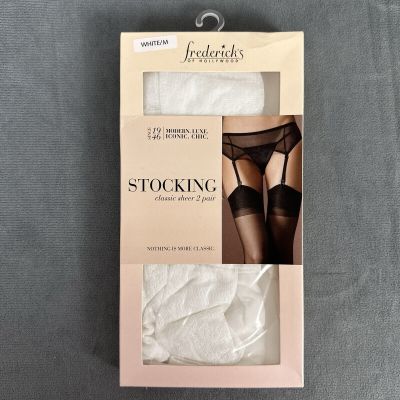 Frederick’s Of Hollywood Stocking Classic Sheer 2 Pair White Size Medium New