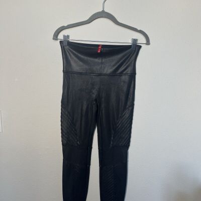 Spanx Women’s Black Faux Leather Moto Leggings Shiny Coated Tight