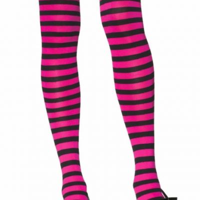 Opaque Stripe Thigh High Stocking Pink Black LEG AVENUE OSFM Costume Halloween