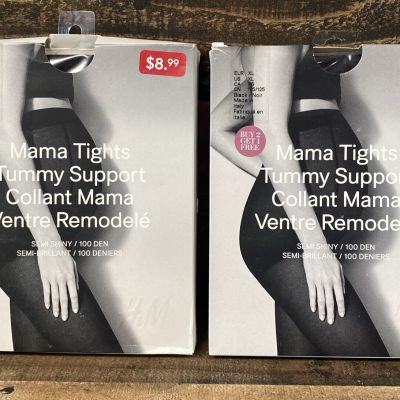 Lot of 2 Pairs H&M Black 100 Denier Semi Shiny Maternity Mama Tights Size XL
