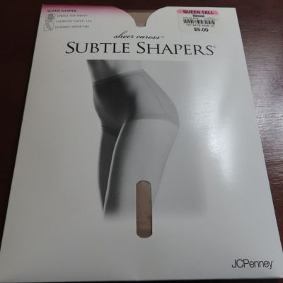 JC Penney Subtle Shapers Girdle Top Panty Pantyhose Oatmeal #6419 Queen Tall