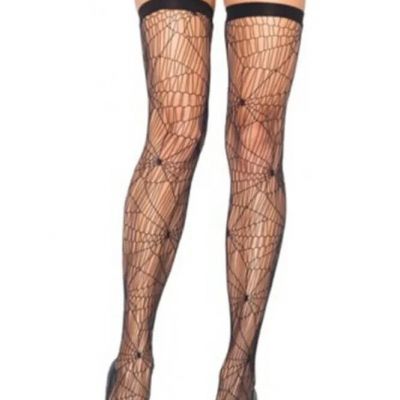 Leg Avenue Women's Black Halloween Spiderweb Net Thigh High Stockings