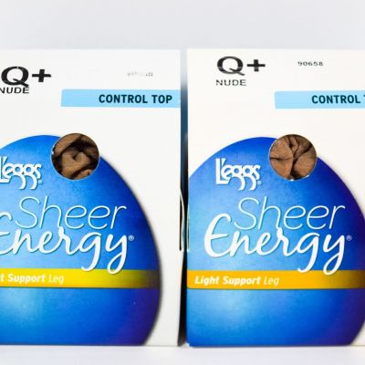 2 L'eggs Sheer Energy Light Support Leg Control Top Tights NUDE size Q+