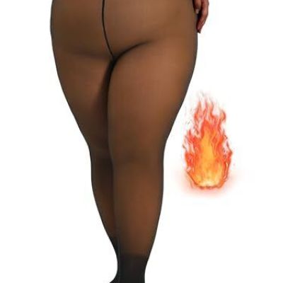 Plus Size Fleece Lined Tights, Fake Transparent X-Large-XX-Large Plus Honey