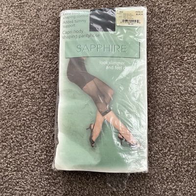 Vintage Sapphire Capri Shaping Sheer Nylon Tights BLACK Size A NIP