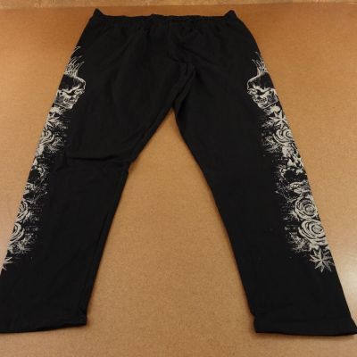 Social Collision Womens Plus Size 4X Black Skull Wing Floral Print Leggings NWT