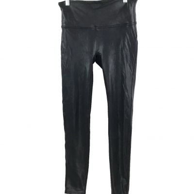SPANX Leggings Womens Petite M Black Faux Leather Hight Waist Stretch Slimming