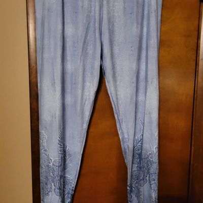 Denim Look Leggings Sz 3X Blue Decorated Leg New