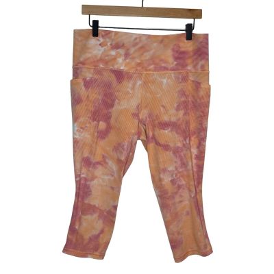 Athleta Womens Salutation Stash Pocket II Capri XL Orange Pink Pockets Workout