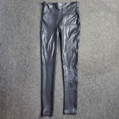 Spanx Womens Faux Leather Leggings Black Sz Small Petite 24X26 Shiny Style 2437