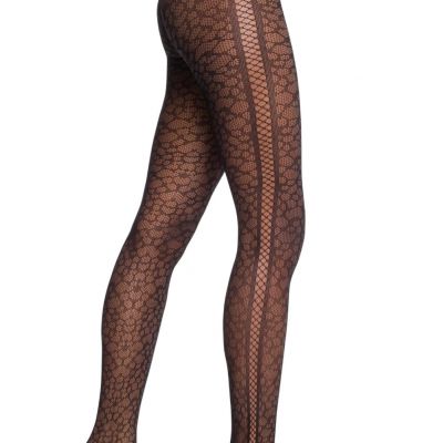 Wolford Tights Black Leo Net Abstract Lace Graphic  sz XS $50 New