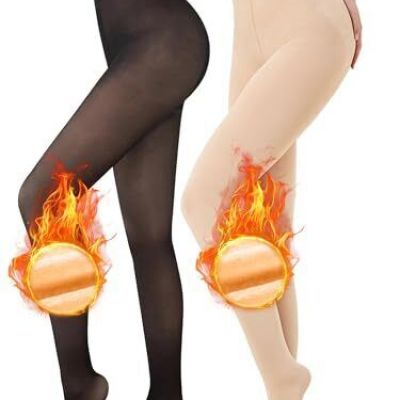 Womens Fleece Lined Tights Sheer Warm Medium-Large Black+nude(thick Fleece)
