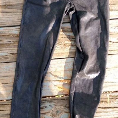 SPANX Black Faux Leather Leggings Women’s Large L Black Shapewear Shiny Stretch
