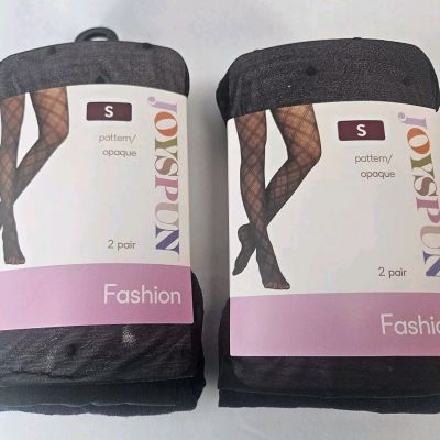 Lot of 2 pack Women's Joyspun Pattern & Opaque Tights Mixed Fashion Sizes Small