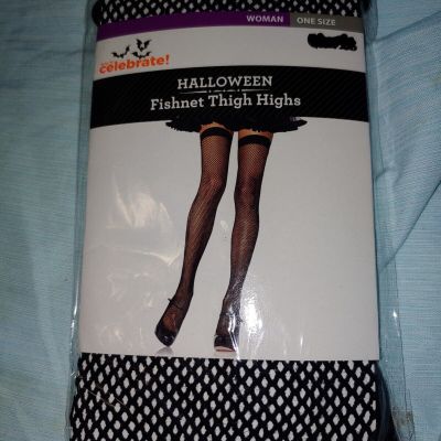 Women's Black Fishnet Thigh High Stockings One Size NEW Halloween