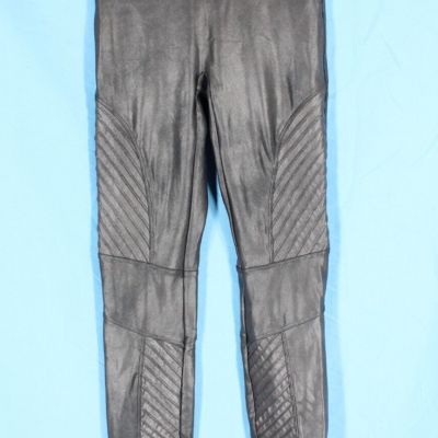SPANX Black FAUX LEATHER Tummy Control PULL-ON Mid-Rise MOTO LEGGINGS Sz S