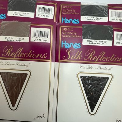 Hanes Silk Reflections Silky Control Top Sandalfoot Size CD Barely Black Lot 4