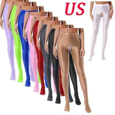 US Womens Glossy Crotchless Pantyhoses Stockings Stretchy Tight Dance Lingerie