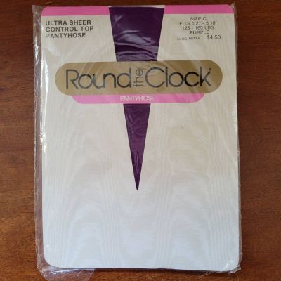 Size C Purple Pantyhose by Round the Clock Ultra Sheer w/control top