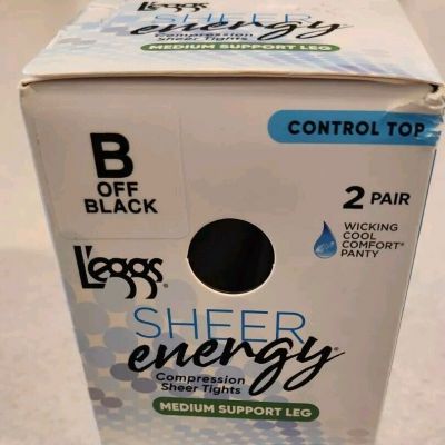 L'eggs Sheer Energy B Off Black Medium Support Control Top Sheer Tights 2 PACK