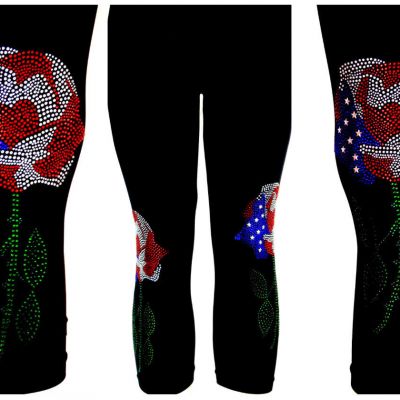 Plus Capri Legging Embellished Rhinestone Patriotic July 4th Memorial Day Roses
