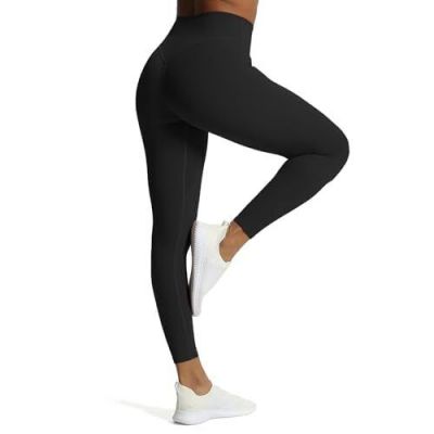 High Waisted Workout Leggings for Women Tummy Control Buttery Medium Black